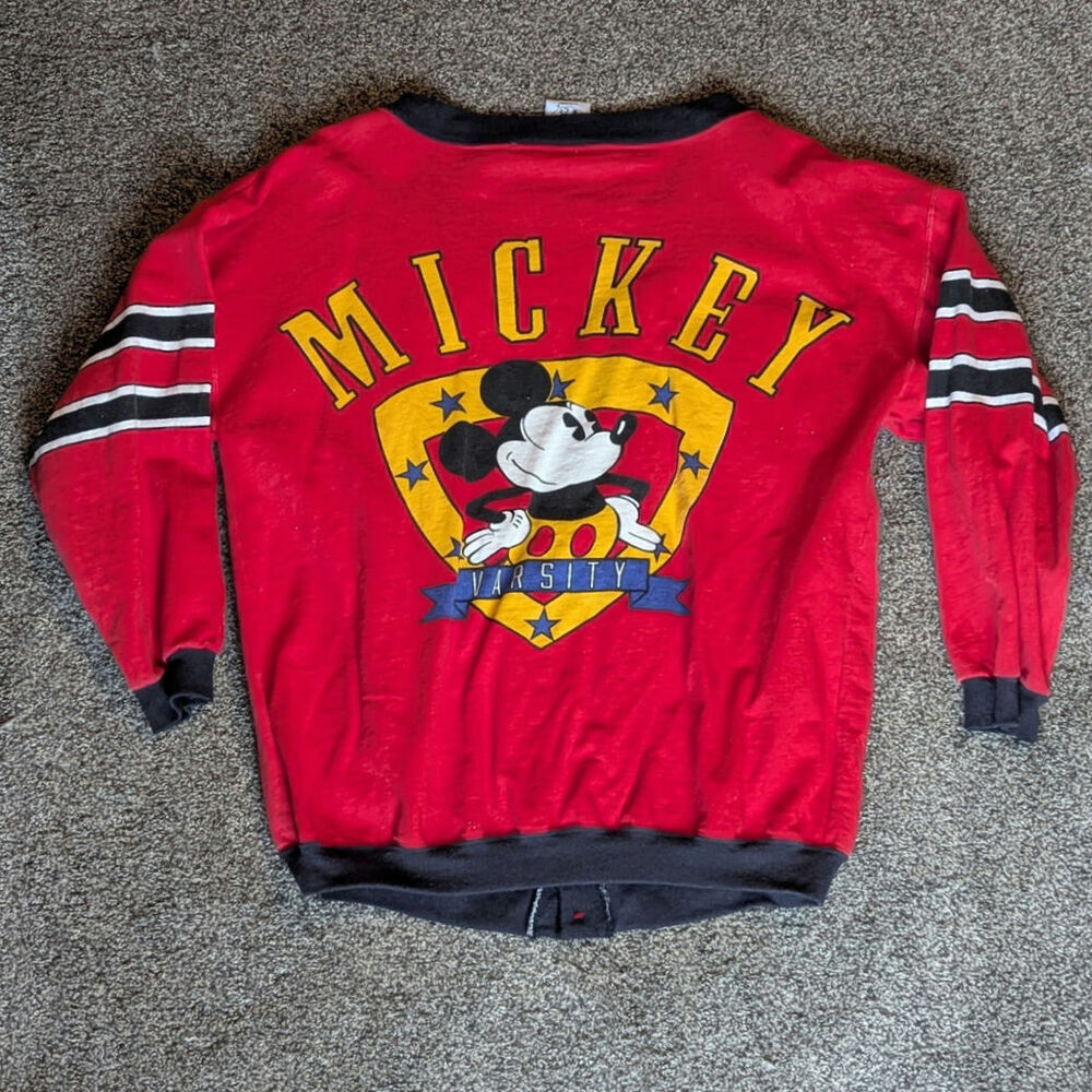 VINTAGE Disney JG Hook Varsity Mickey Mouse Cardigan Sweater unisex medium M red